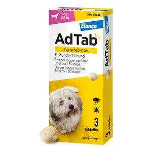 AdTab tyggetabletter til hund, 2,5-5,5 kg (112 mg) - 3 tabl.